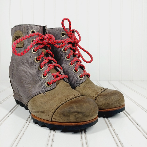 Sorel PDX 1964 Lexie Premium Leather Waterproof Wedge Lace Up Booties i 765 - Picture 4 of 10